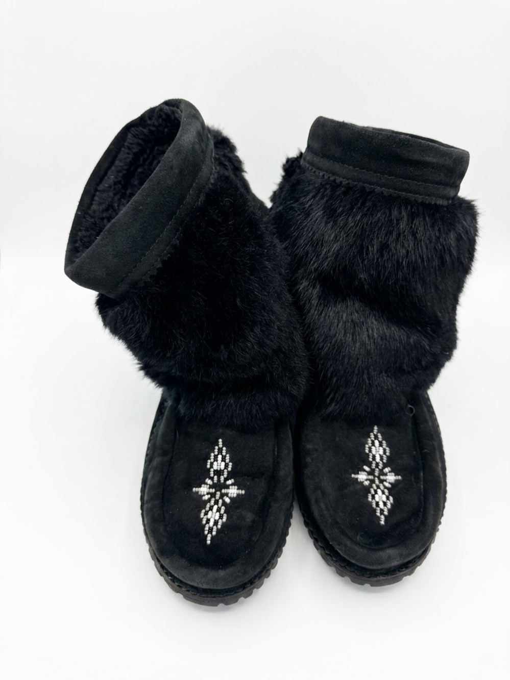 Women's Black Faux Fur Beaded Winter Boots
